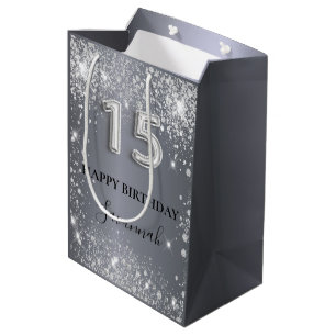 Quinceanera silver glitter monogram birthday medium gift bag
