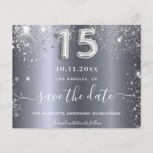 Quinceanera silver glitter save the date