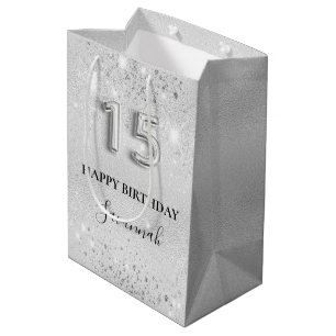 Quinceanera silver glitter sparkles glamourous medium gift bag