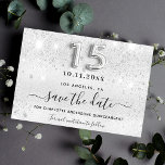 Quinceanera silver glitter sparkles glamourous save the date<br><div class="desc">A trendy Save the Date for a Quinceañera,  15th birthday party. A faux silver looking background decorated with faux glitter,  sparkles.  Personalize and add a date and name/age.  The text: Save the Date is written with a large trendy hand lettered style script.  Number 15 with a balloon style font.</div>