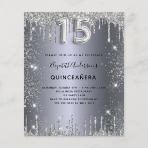 Quinceanera silver metal glitter invitation