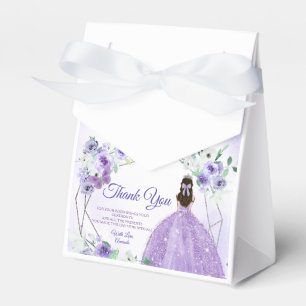 Quinceañera Silver & Purple Flowers Party Favor Box