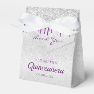 Quinceanera silver purple glitter drip thank you favor box