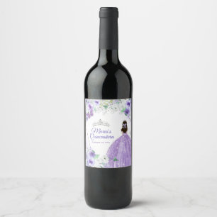 Quinceañera Silver & Purple Wine Bottle Wine Label