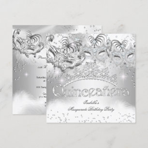 Quinceanera Silver Sparkle Masquerade Party 2 Invitation