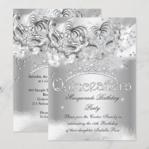 Quinceanera Silver Sparkle Masquerade Party Invitation