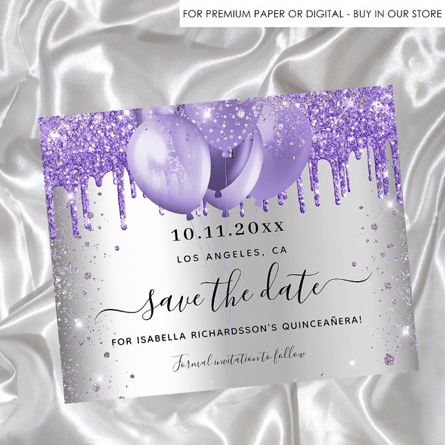Quinceanera silver violet budget save the date flyer (Creator Uploaded)