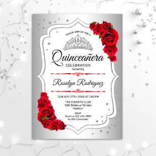 Quinceanera - Silver White Red Invitation