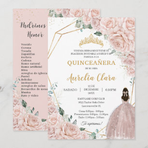 Quinceañera Soft Blush Floral 15 Años Padrinos Invitation