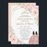 Quinceañera Soft Blush Floral Roses Flowers Twins Invitation<br><div class="desc">Personalize this lovely quinceañera invitation with own wording easily and quickly,  simply press the customize it button to further re-arrange and format the style and placement of the text.  Matching items available in store!  (c) The Happy Cat Studio</div>