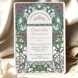 Quinceañera Spanish Teal Rose Pink Invitation