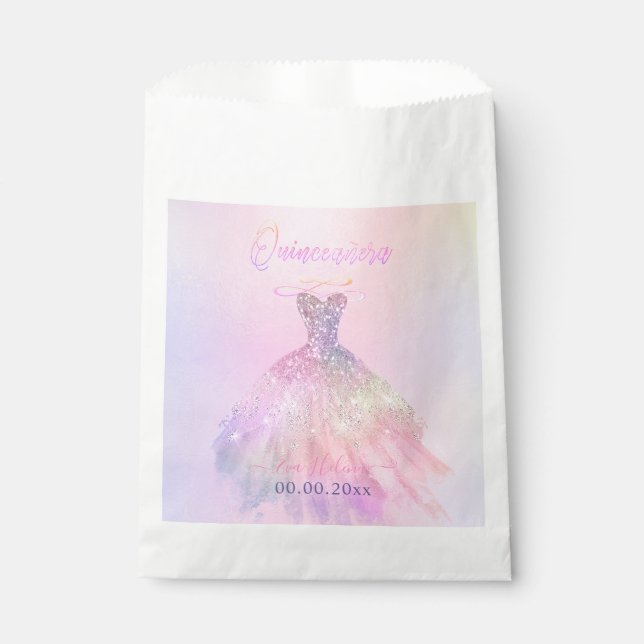 Quinceañera , Sparkle Gown, Cotton Candy Favour Bag (Front)