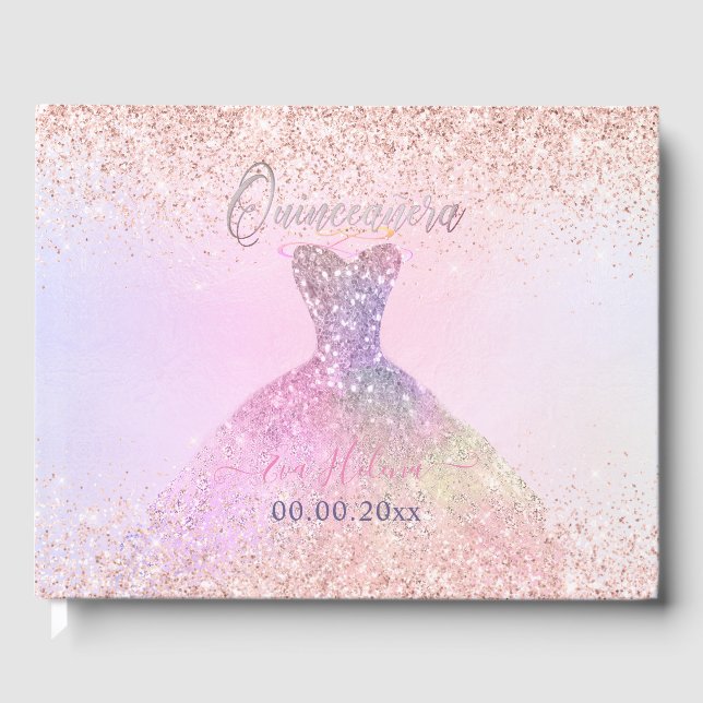 Quinceañera , Sparkle Gown, Cotton Candy Guest Book (Front)