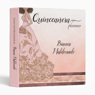 Quinceañera Sparkle Pink and Dark Rose Gold Binder