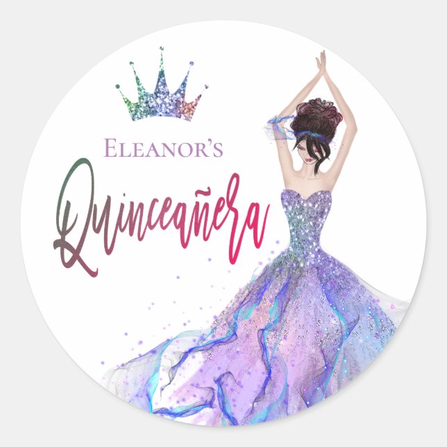 Quinceanera Sparkly Crown Glam Dancer Lilac Classic Round Sticker (Front)