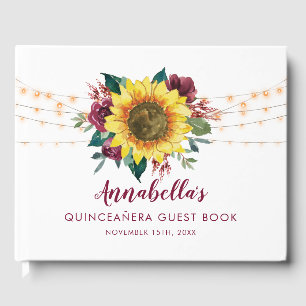 Quinceanera Sunflower Lights Floral Birthday Guest Book
