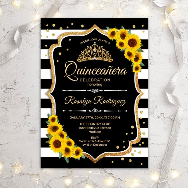 Quinceanera -  Sunflowers Stripes Invitation (Creator Uploaded)