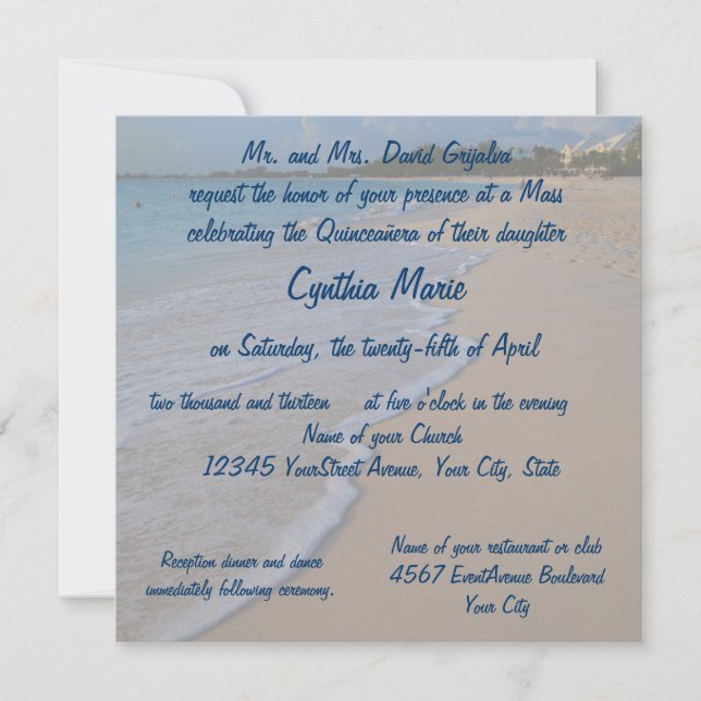 Quinceanera Sunshine at the Beach Invitation (Front)
