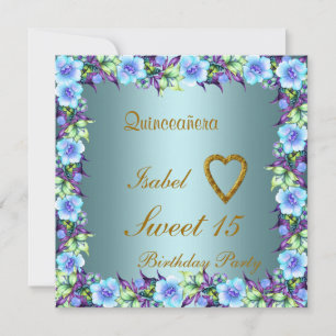 Quinceanera Sweet 15 Anniversaire Invitation Turqu
