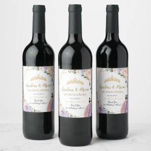 Quinceañera Sweet 16 Lilac Blush Floral Twin Girls Wine Label