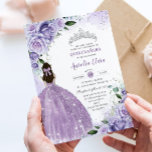 Quinceañera Sweet 16 Purple Lavender Floral Silver Invitation<br><div class="desc">This chic Quinceañera / Sweet 16 birthday invitation features watercolor purple lavender roses floral and a girl in a lovely lilac purple dress. Personalize it with your details easily and quickly, simply press the customise it button to further re-arrange and format the style and placement of the text. Also great...</div>