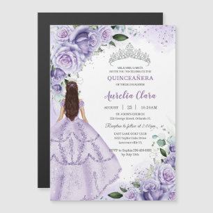 Quinceañera Sweet 16 Purple Lavender Floral Silver Magnetic Invitation