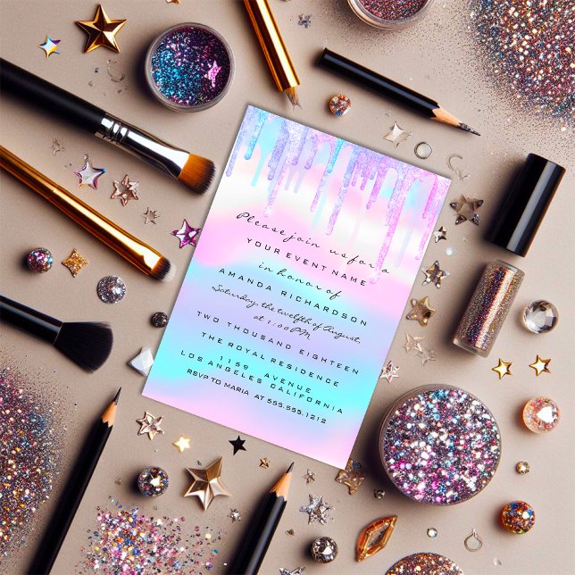 Quinceanera Sweet 16th Purple Holographic Dress Invitation (Quinceanera Sweet 16th Purple Holographic Dress Invitation)