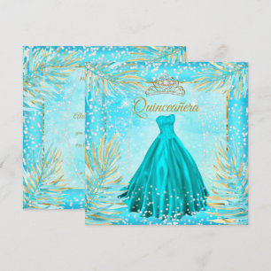 Quinceanera Teal Blue Tiara Dress Birthday Party Invitation