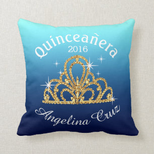 Quinceanera Tiara Bokeh Bling   ombre blue Throw Pillow