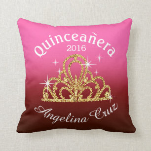 Quinceanera Tiara Bokeh Bling   ombre fuschia Throw Pillow