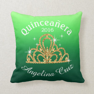 Quinceanera Tiara Bokeh Bling   ombre green Throw Pillow
