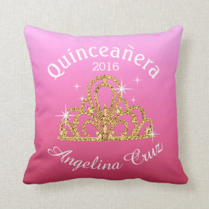 Quinceanera Tiara Bokeh Bling   ombre pink Throw Pillow