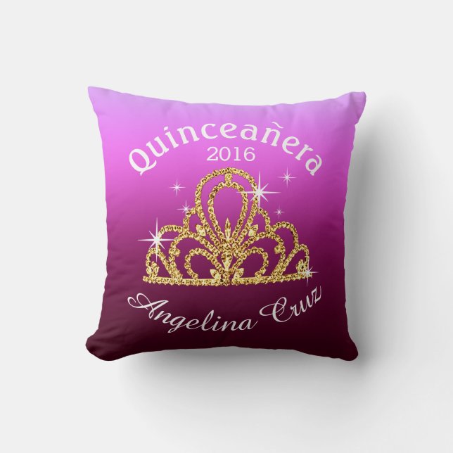 Quinceanera Tiara Bokeh Bling | ombre purple Throw Pillow (Front)