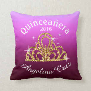 Quinceanera Tiara Bokeh Bling   ombre purple Throw Pillow
