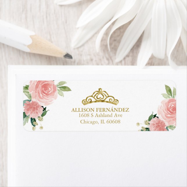 Quinceanera Tiara Gold Blush Rose Floral Étiquette (En situation)