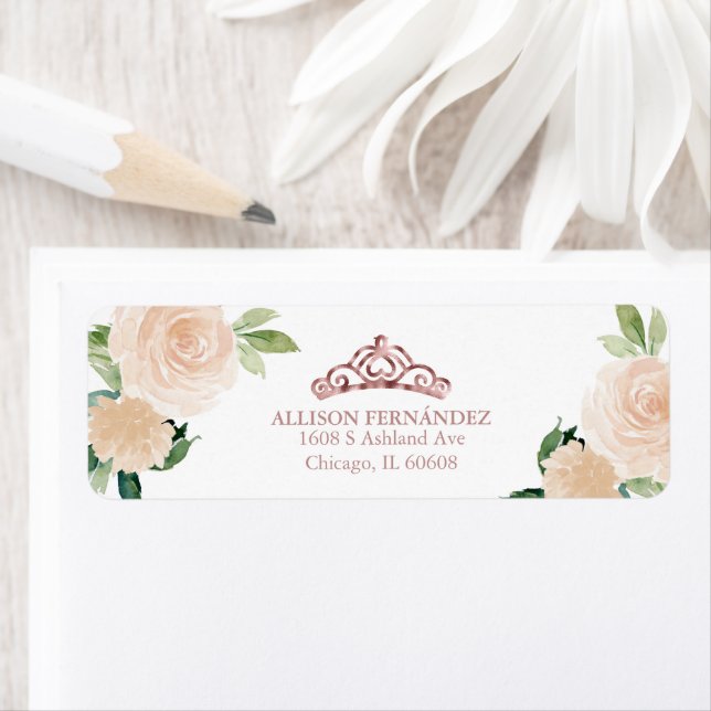 Quinceanera Tiara Rose or bleu rose floral rose (En situation)
