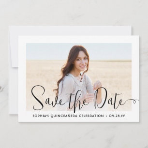 Quinceañera Trendy Script Chic Modern 2 Photo Save The Date