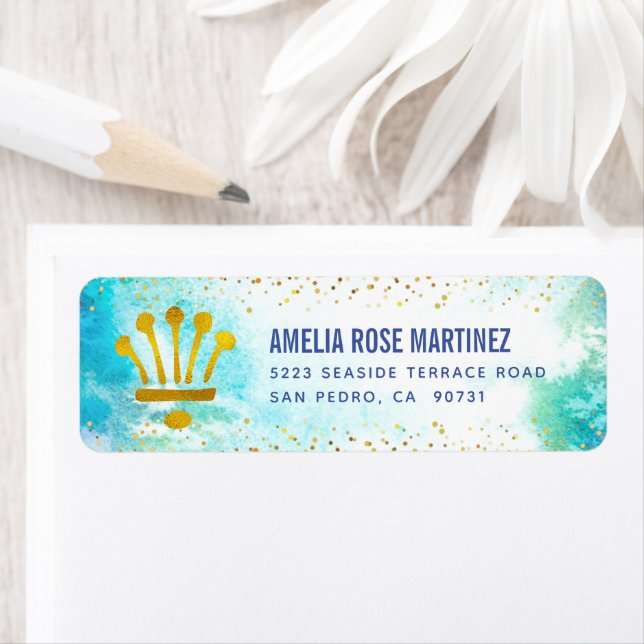 Quinceañera Turquoise Aquarelle Or Adresse de l'hu (En situation)