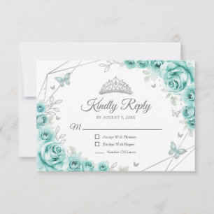 Quinceanera Turquoise Argent Floral Réponse