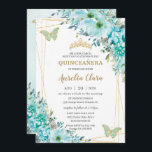 Quinceañera Turquoise Blue Floral Gold Butterflies Invitation<br><div class="desc">Personalize this lovely quinceañera invitation with own wording easily and quickly,  simply press the customize it button to further re-arrange and format the style and placement of the text.  Matching items available in store!  (c) The Happy Cat Studio</div>