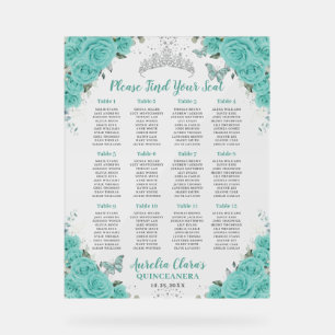 Quinceanera Turquoise Blue Floral Seating Chart