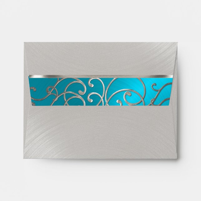 Quinceanera Turquoise Blue Silver Filigree Swirls Envelopes (Back (Top Flap))