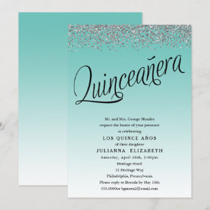 Quinceanera turquoise et argent Invitation d'anniv