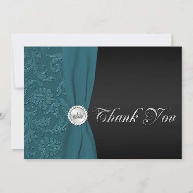Quinceanera turquoise et noire Damask Carte de rem (Devant)