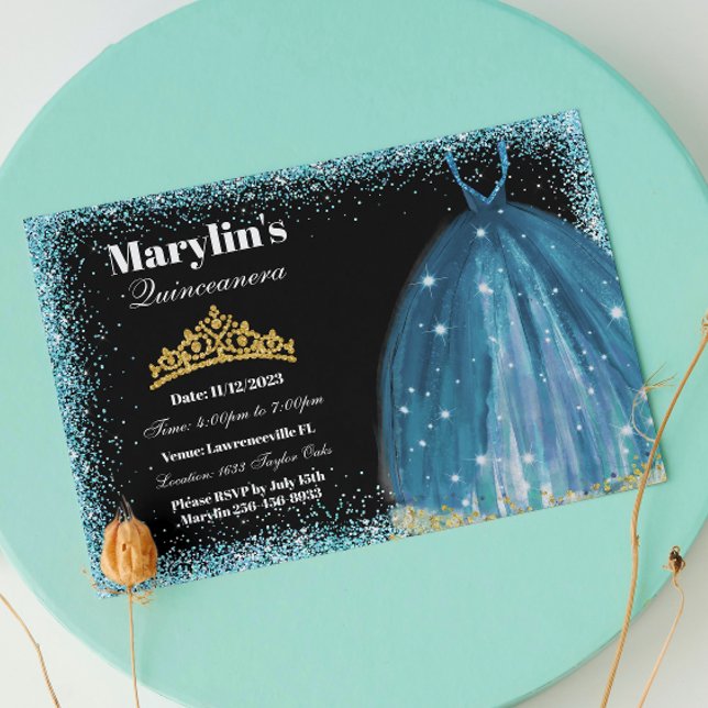 Quinceañera Turquoise Glitter Ballgown Birthday  Invitation (Creator Uploaded)