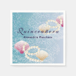Quinceanera under the sea lace, pearls pink shells napkin