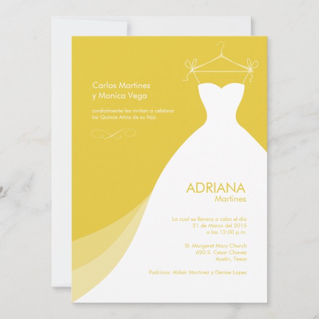 Quinceañera Vestido amarillo Invitaciones Invitation (Front)