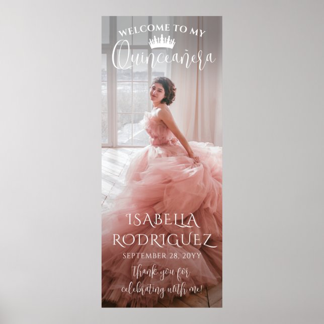 Quinceañera Welcome Script & Photo 15th Birthday Poster (Front)