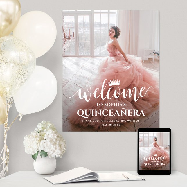 Quinceañera Welcome Script & Photo 15th Birthday Poster (Creator Uploaded)