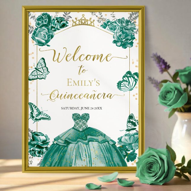 Quinceanera Welcome Sign Emerald Green Dress (Creator Uploaded)